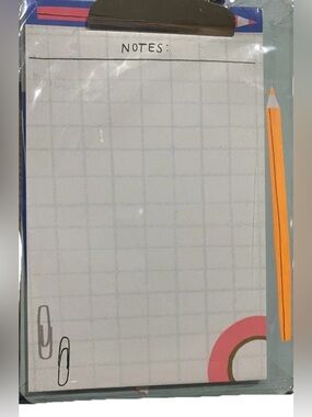 Grid Notes Notepad with Pencil and Paperclip Graphics